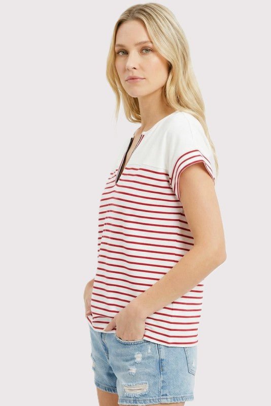 Sutton Striped V - neck Tee - 2 Colors! - The Nines