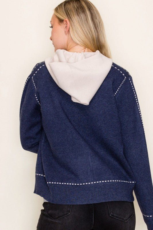 Stitched Sweater Jacket with Detachable Hood - 2 Colors! - The Nines