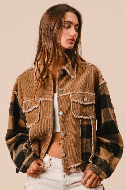 Camel Plaid Sleeve Jacket - The Nines