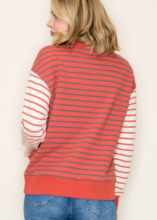 Orange Stripe French Terry Top - The Nines
