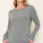 Olive Striped Thumbhole Top - The Nines