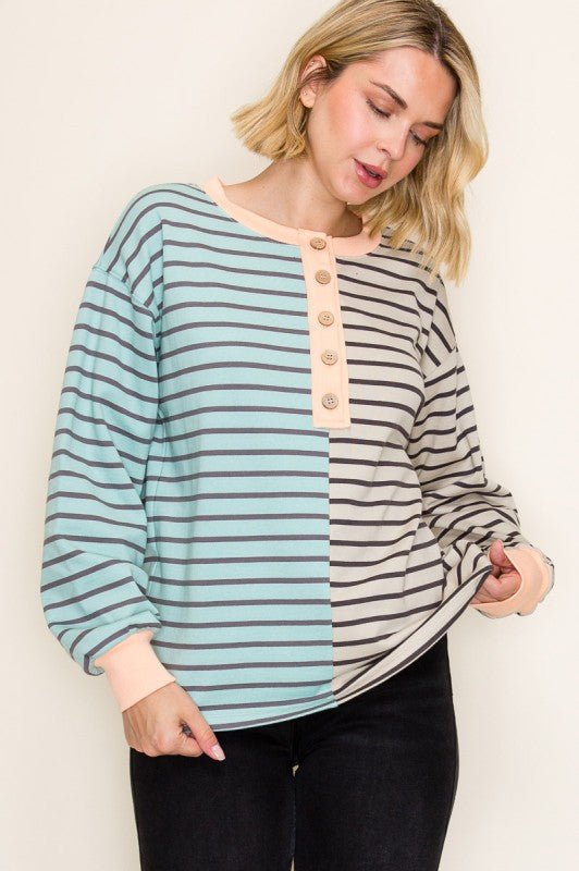 Jade & Oatmeal Henley Sweatshirt - The Nines
