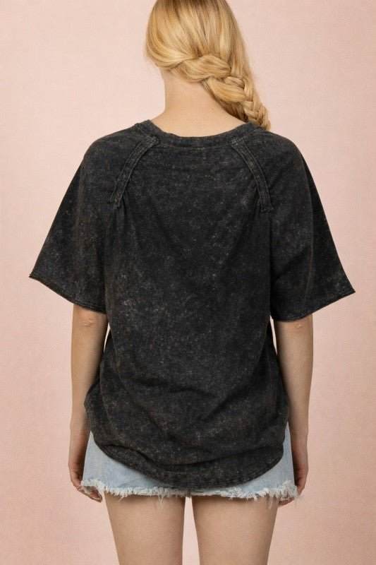 Back Shirred Mineral Wash V - neck Tee - 4 Colors! - The Nines