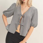Gingham Tie Top - 2 Colors! - The Nines
