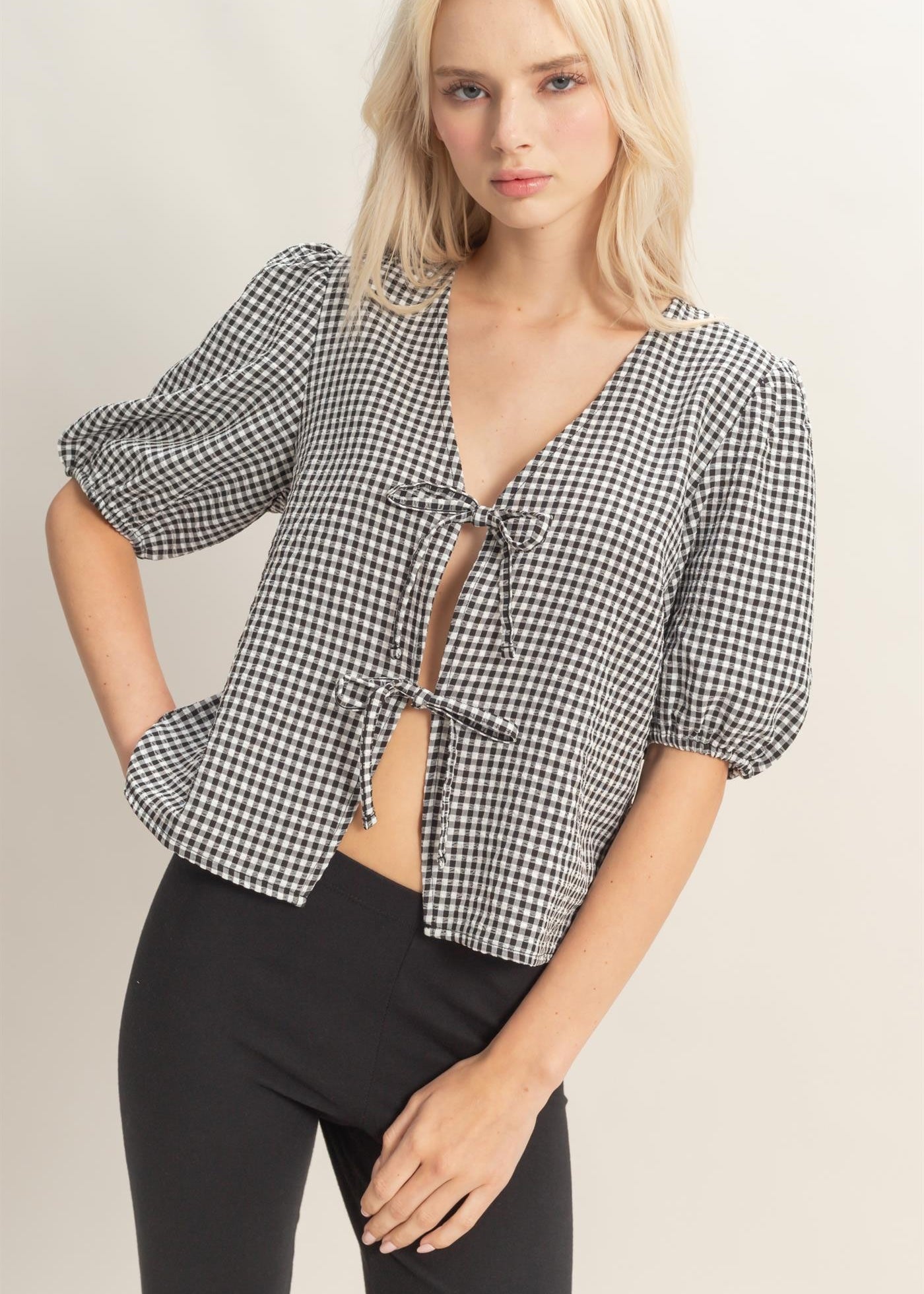 Gingham Tie Top - 2 Colors! - The Nines