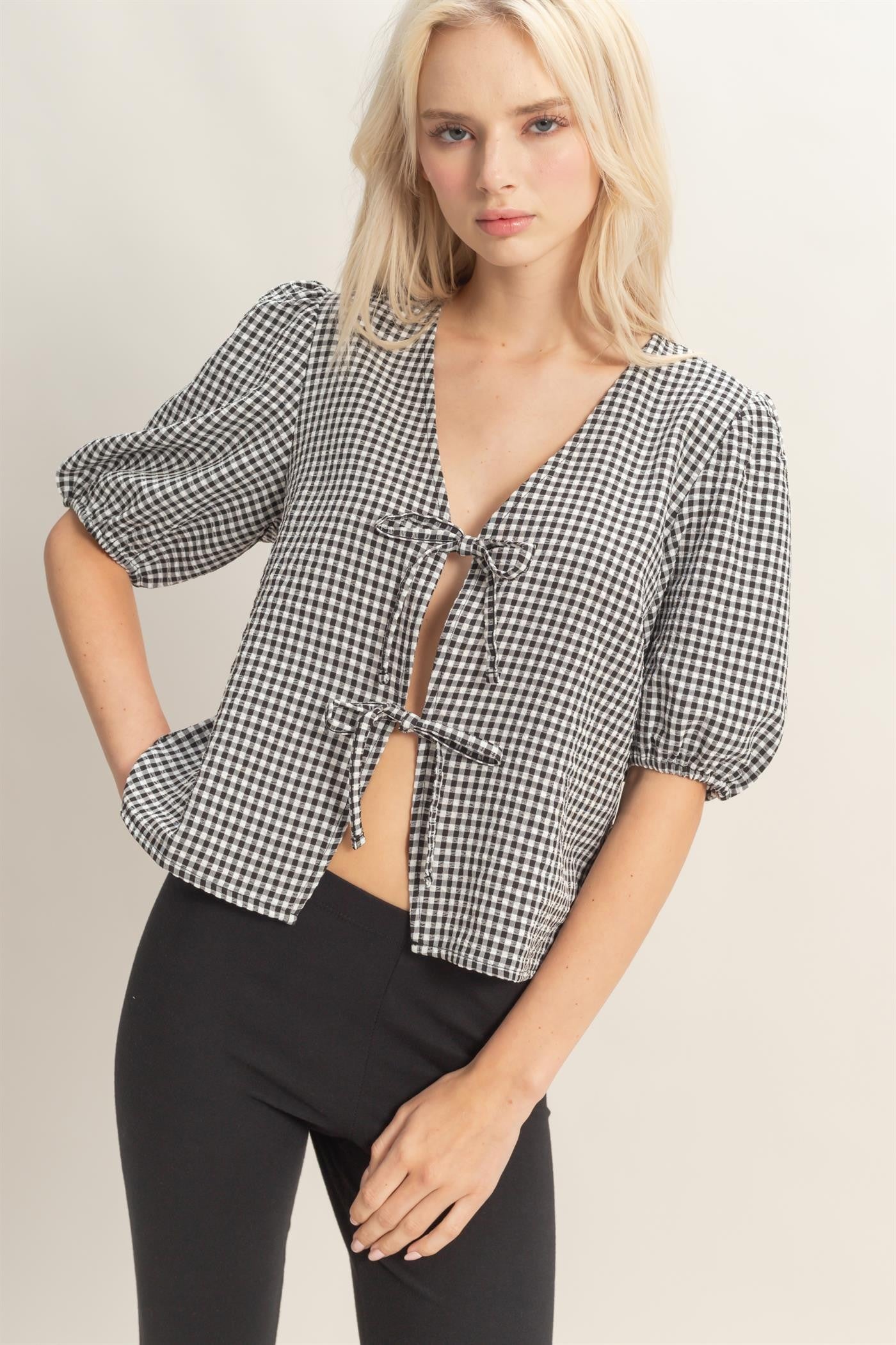 Gingham Tie Top - 2 Colors! - The Nines