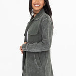 Mono B Forest Green French Terry Snap Button Shacket - The Nines