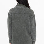Mono B Forest Green French Terry Snap Button Shacket - The Nines