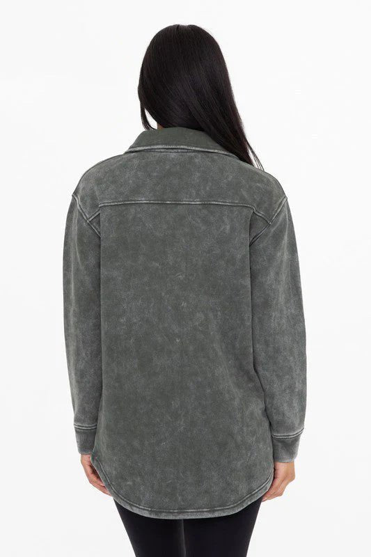 Mono B Forest Green French Terry Snap Button Shacket - The Nines