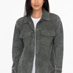 Mono B Forest Green French Terry Snap Button Shacket - The Nines