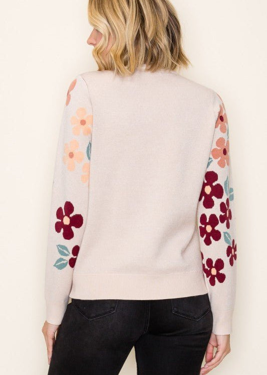 Taupe Floral Sweater Top - The Nines
