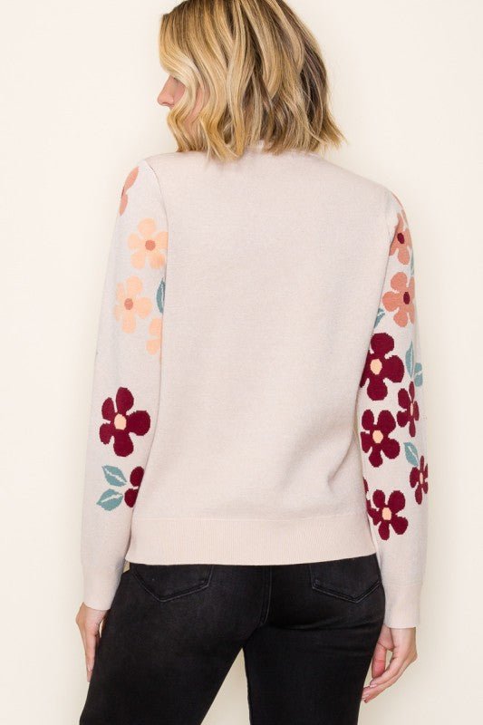Taupe Floral Sweater Top - The Nines