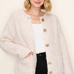 Oatmeal Gold Button Chunky Cardigan - The Nines