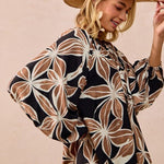Black & Mocha Floral Top - The Nines