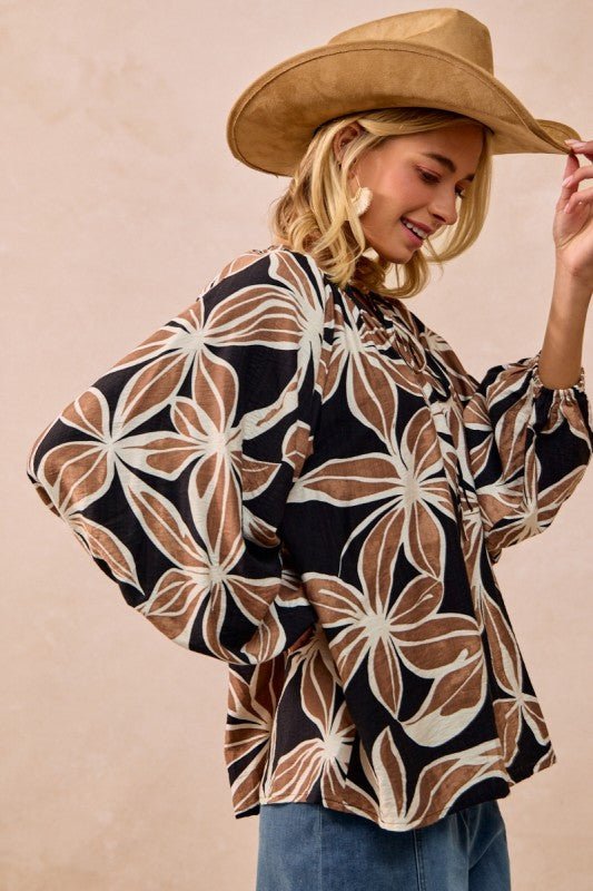 Black & Mocha Floral Top - The Nines