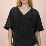 Back Shirred Mineral Wash V - neck Tee - 4 Colors! - The Nines