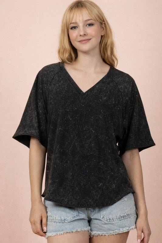 Back Shirred Mineral Wash V - neck Tee - 4 Colors! - The Nines