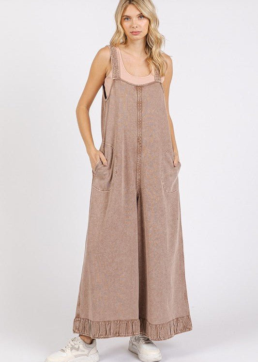 Mineral Wash Wide Leg Jumpsuit - 2 Colors! - The Nines