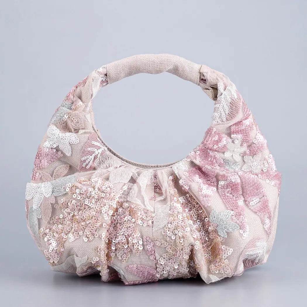 Sequin Ruched Hobo Bag