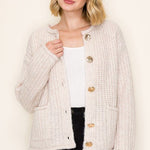 Oatmeal Gold Button Chunky Cardigan - The Nines