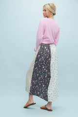Blue & Cream Floral Drawstring Midi Skirt