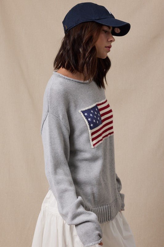 American Flag Heather Gray Sweater - The Nines