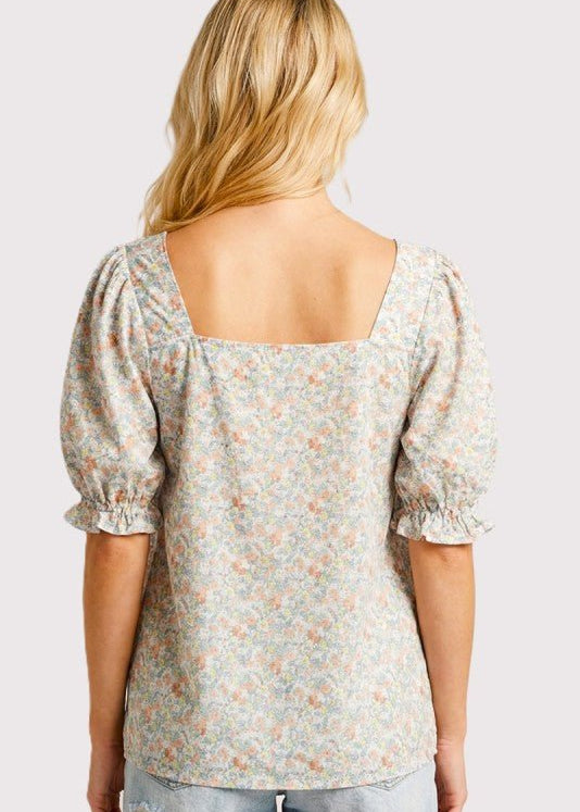 Smocked Floral Print Top - The Nines