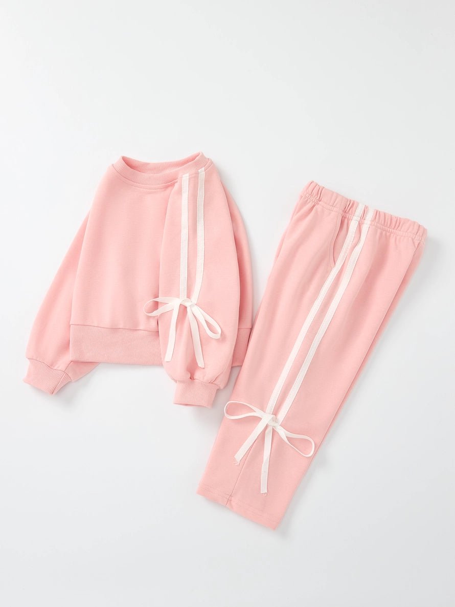 Girls Pink Bow Trim Sweatshirt & Pants Set - The Nines