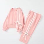 Girls Pink Bow Trim Sweatshirt & Pants Set - The Nines