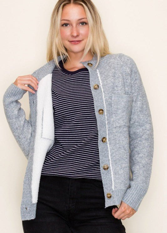 Heather Gray Sherpa Lined Sweater Jacket - The Nines