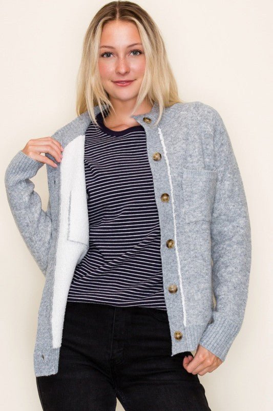 Heather Gray Sherpa Lined Sweater Jacket - The Nines