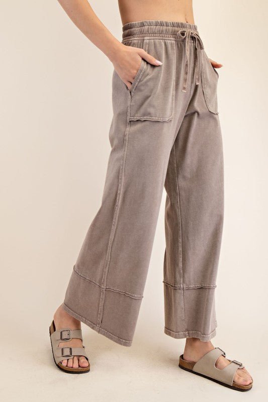 Mocha Washed Wide Leg Casual Pant - The Nines