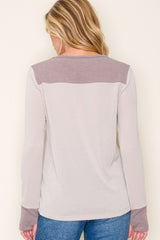 Taupe Thumhole Ribbed Crew Long Sleeve