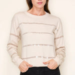 Oatmeal Sequin Stripe Pullover - The Nines