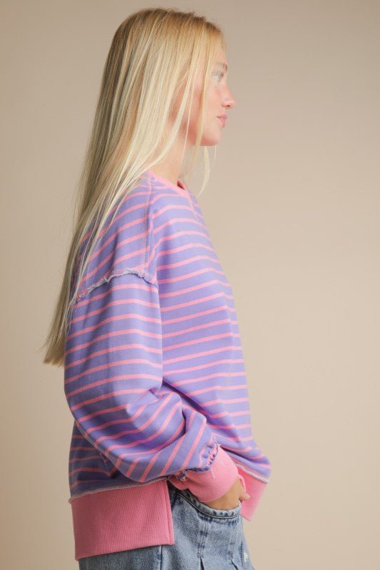 Pink & Lavender Striped Sweatshirt - FINAL SALE! - The Nines