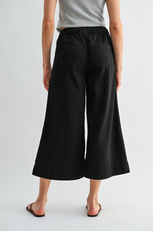 MICA Black Wide Leg Cropped Elastic Waist Pant - The Nines