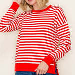 Red Crewneck Sweatshirt with Side Slits - The Nines