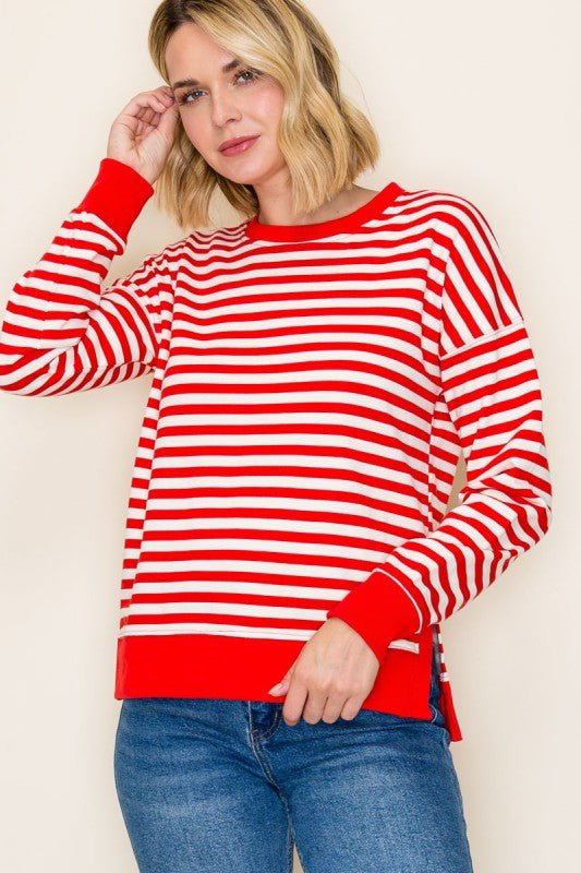 Red Crewneck Sweatshirt with Side Slits - The Nines