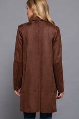 Deep Brown Faux Suede Open Coat