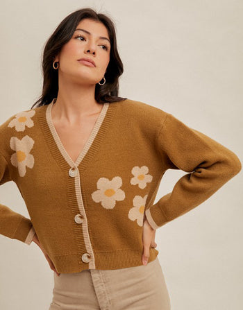 Cropped Moss Floral Cardigan - FINAL SALE