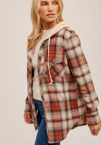 Eyelet Lined Detail Plaid Hooded Flannel