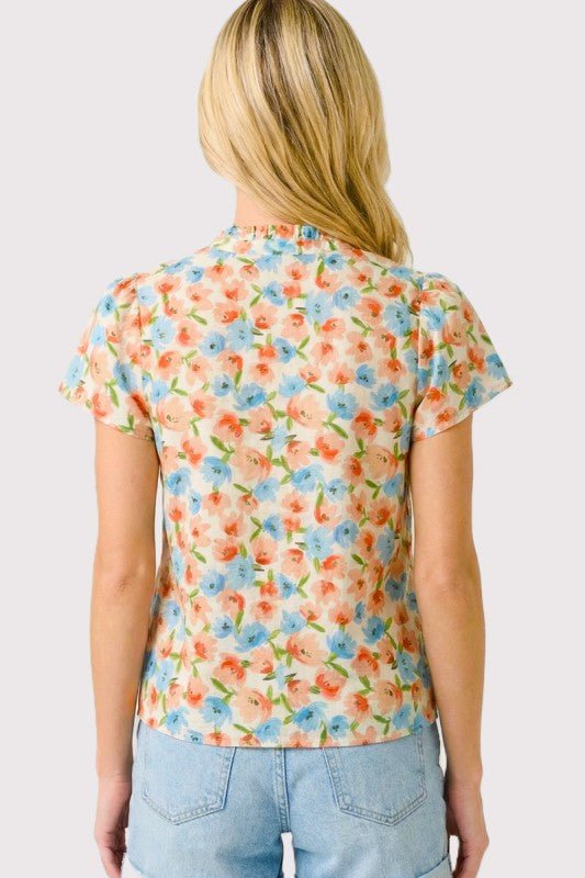 Spring Is Calling Coral & Blue Floral Button Top - The Nines
