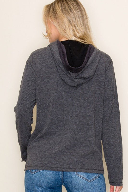Charcoal Suede Detail Contrast Hoodie - The Nines