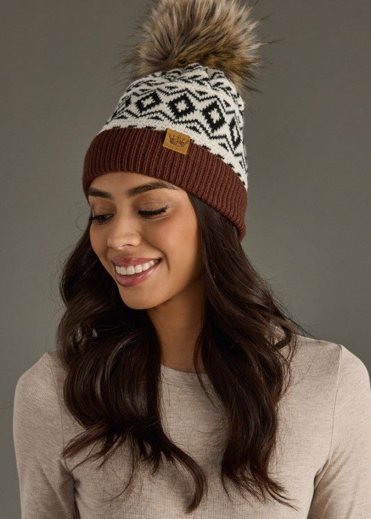 Brown & Black Patterned Pom Hat - The Nines