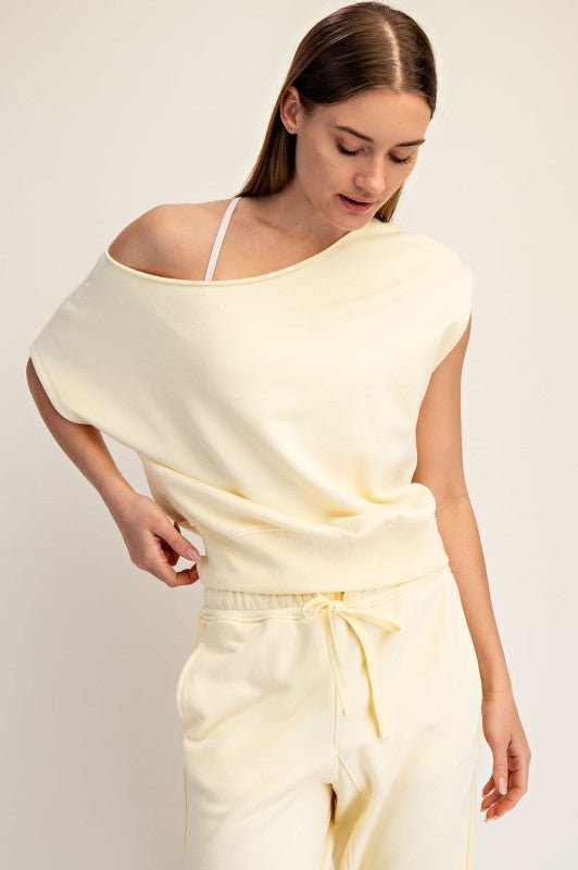 French Terry Off The Shoulder Top - 2 Colors! - The Nines