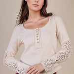 Natural Crochet Sleeve Henley - The Nines