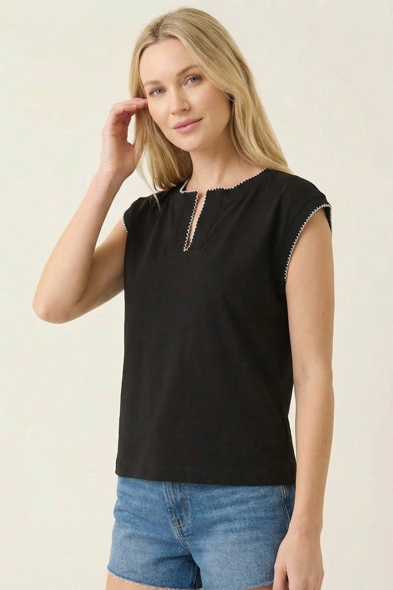 Black Pico Stitched Top - The Nines