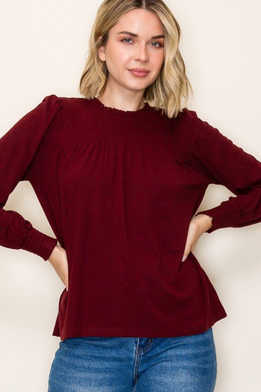 The Best Is Yet To Come Burgundy Smocked Top - The Nines