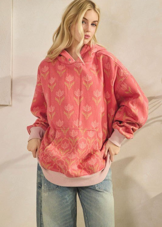 Coral Floral Fleece Hoodie - The Nines