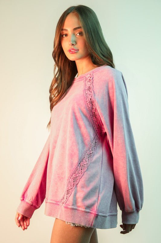 Orchid Lace Trim Sweatshirt - The Nines